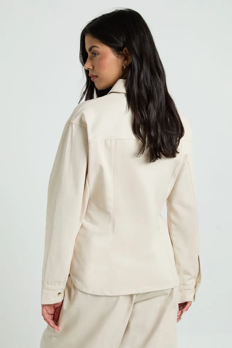 Chambray Cinched Shirt - ecru - 3
