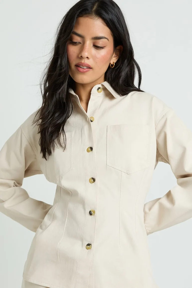 Chambray Cinched Shirt - ecru
