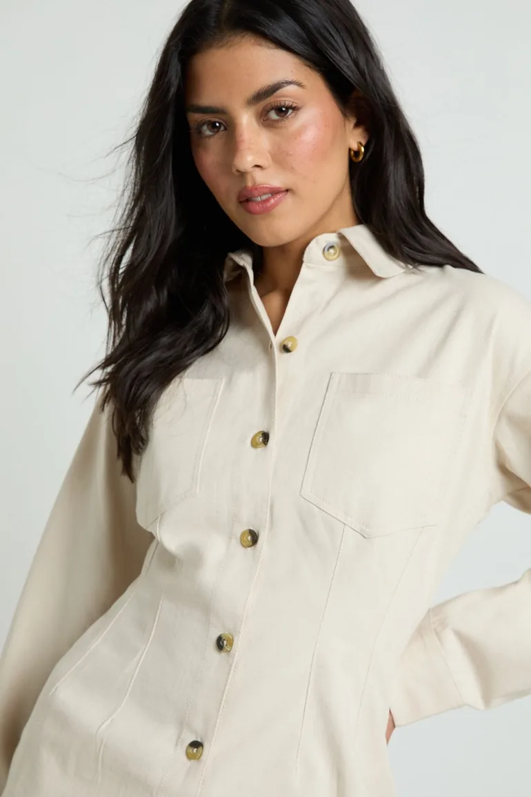 Chambray Cinched Shirt - ecru - 2