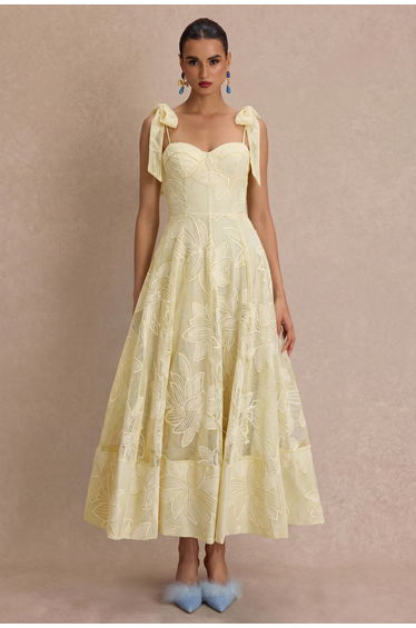 Embroidered Sweetheart Neck Slip Midi Dress