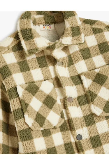 جاكيت قميص فليس كاروهات بجيوب - أخضر 