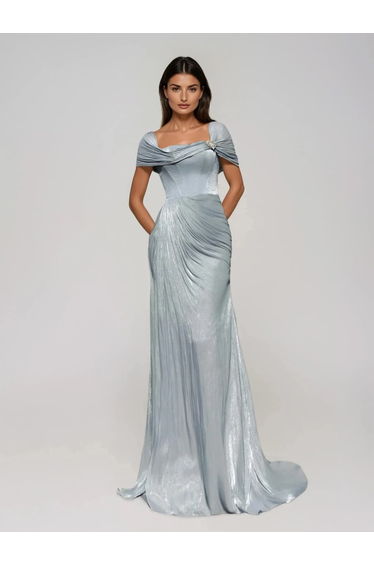 Coryxa Short Sleeve Ruched Split Maxi Dress