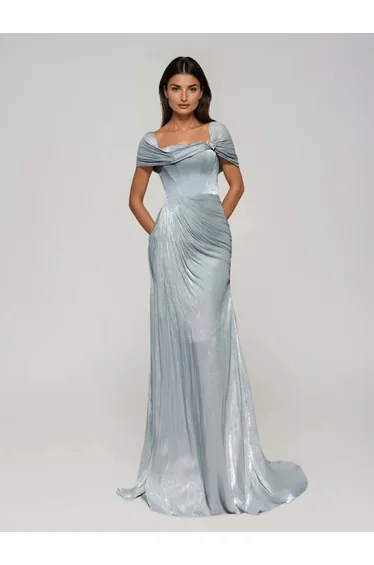 فستان ميو ميوز أزرق طول الأرض على شكل حرف A