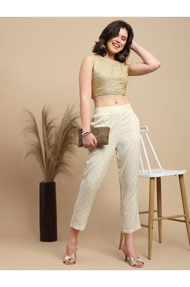 Cream Ditsy Print Woven Viscose Pants