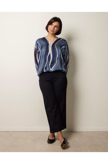 Swirl And Dot Print V Neck Lurex Blouse
