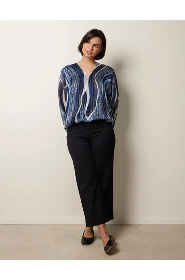 Swirl And Dot Print V Neck Lurex Blouse