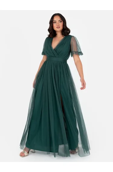 Anaya With Love Recycled Emerald Green Faux Wrap Maxi Dress With Sash Belt