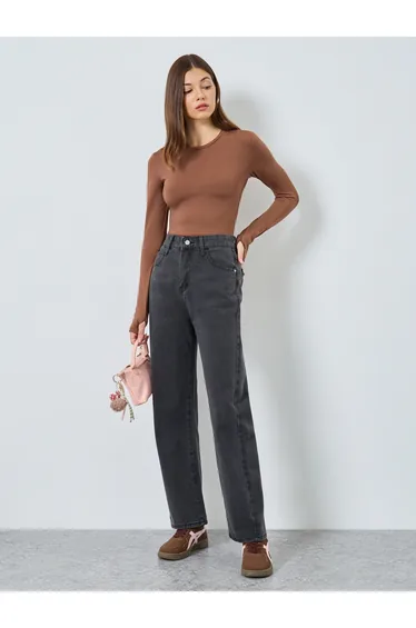 Mid Rise Plain Wide Leg Jeans