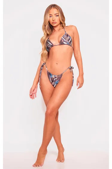 سروال بكيني بربطة جانبية بطبعة