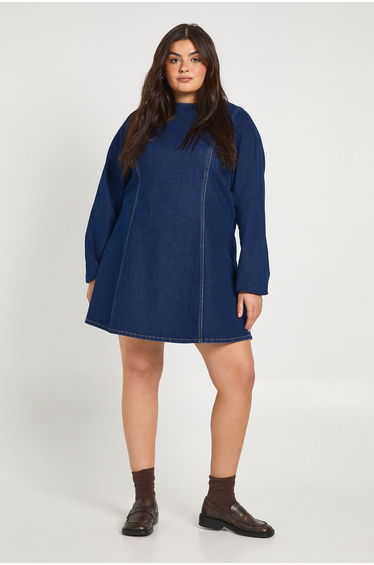 Plus Denim Shift Dress - dark indigo