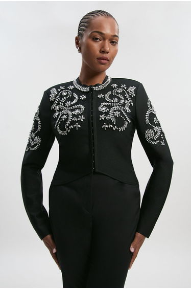 Plus Size Figure Form Bandage Embellished Knit Jacket
