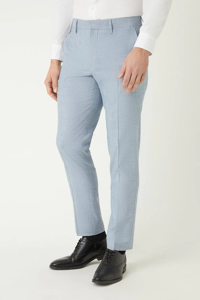 Slim Fit Light Blue Puppytooth Suit Trousers - 1
