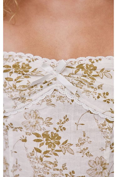 White Floral Print Bardot Bust Detail Top Co-ord product thumbnail 4