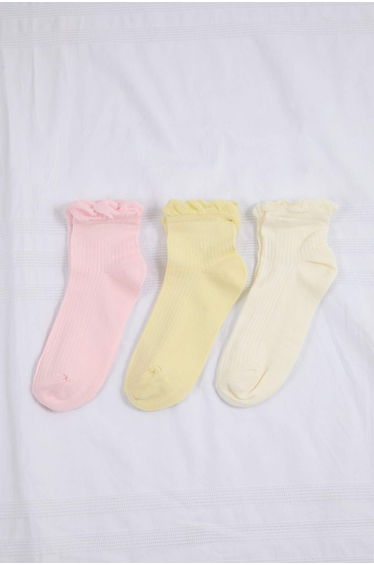 Yellow-Pink 3-Pack of Cotton Jacquard Knitted Socks