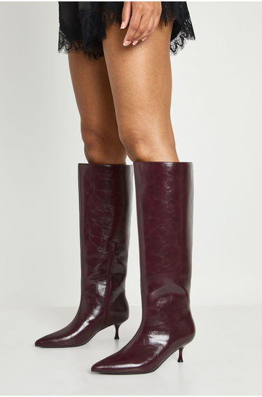 Low Stiletto Column Boots - burgundy