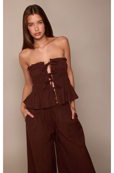Chocolate Tie Front Bandeau Top Co-ord