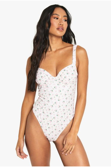 Swimwear Essentials Ditsy Floral Ruched Underwire Swimsuit - pink