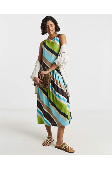 Stripe Linen Midi Dress