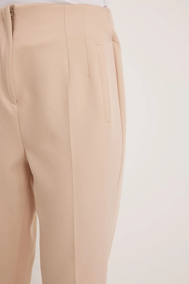 Women's Beige High Waist Fabric Pants - 2