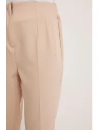 Women's Beige High Waist Fabric Pants - 2