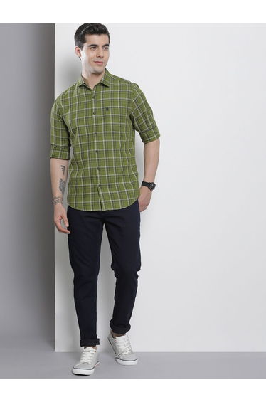 Men Green Checkered Regular Fit Shirt
