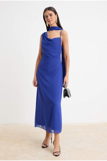 Cobalt Chiffon Lined Maxi Woven Dress