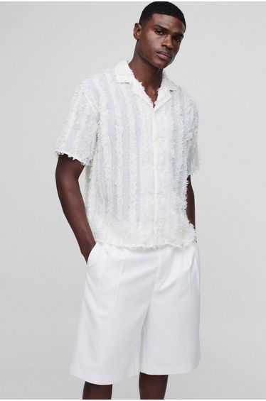 Oversized Tufted Stripe Revere Shirt