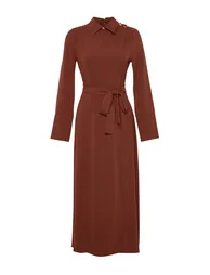 Brown A-Line Midaxi Shirt Dress with Long Sleeves - 5
