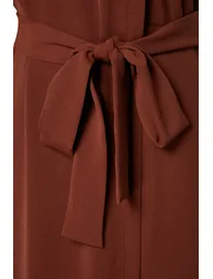 Brown A-Line Midaxi Shirt Dress with Long Sleeves - 4