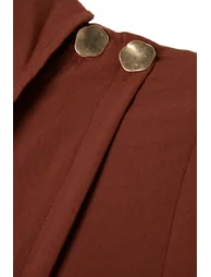 Brown A-Line Midaxi Shirt Dress with Long Sleeves - 6