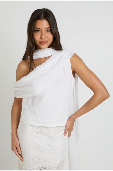 Chiffon Asymmetric Multiwear Wrap Top - ivory