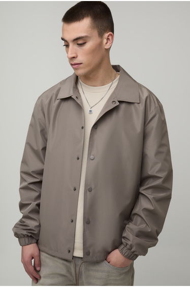 Regular Fit Collared Coach Jacket - taupe