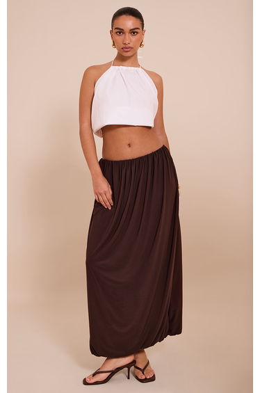 Chocolate Double Slinky Bubble Hem Skirt