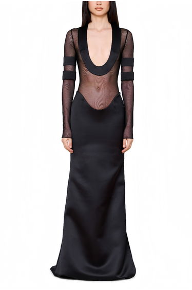 Panagiota Black Mesh-Panel Gown