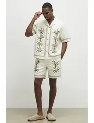 Cream Palm Tree Embroidered Shirt