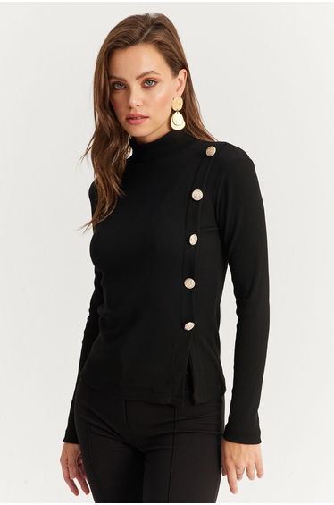 Women's Black Button Detailed Camisole Blouse