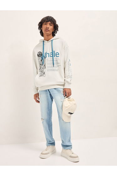 Men Cotton Relaxed Fit Graphic Print Hoodie