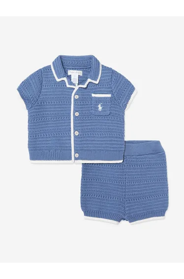 Ralph Lauren Baby Boys Crocheted Short Set in Blue