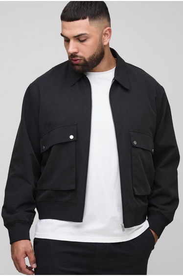 Plus Technical Utility Cargo Pocket Harrington Jacket - black