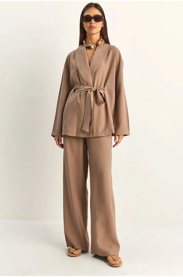 LUCCI High Waist Tie Detail Shawl Collar Co-ord Set