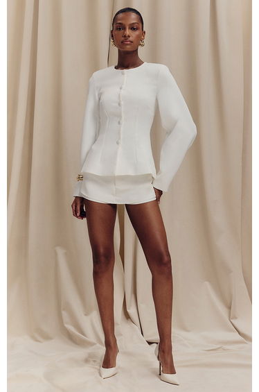 White Woven Tailored Skort