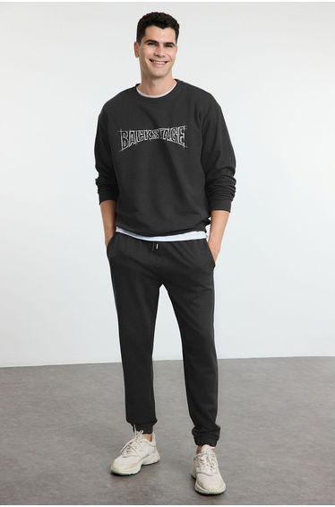 Anthracite Oversize / Wide Cut Text Printed Tracksuit