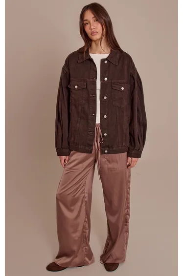 Dark Chocolate  Cocoon Sleeve Oversized Denim Jacket