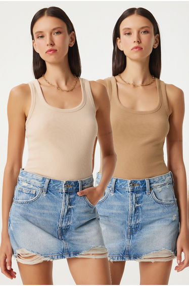ISTANBUL Fitted U Collar Cotton 2-Pack Tank Top
