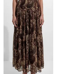 Only Us Tonight Brown Belted Vest & Paisley Print Skirt Set - 6