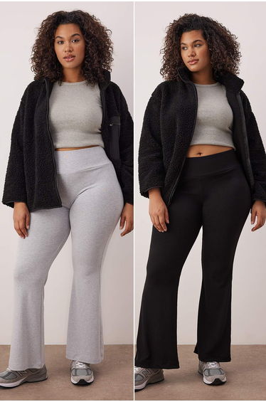 Gray melange- black flare/spanish leg flowy fabric plus size pants & sweatpants