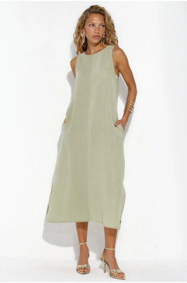 Textured Cotton Midi Beach Dress with Slit