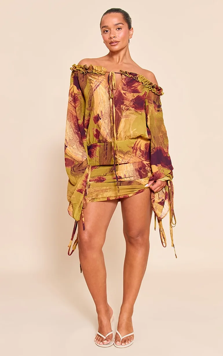 knee length dresses for ladies Abstract Geo Print Sleeveless Linen Shift Mini Dress main image 1