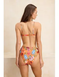 Floral Pattern Balconette Frilly High Waist High Leg Bikini Set - 3