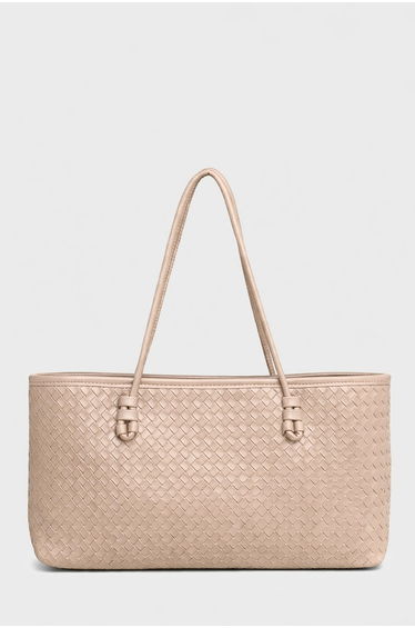 Mink Women's Knitted Patterned Pu Leather Hand and Shoulder Bag – Elegant Wide Form